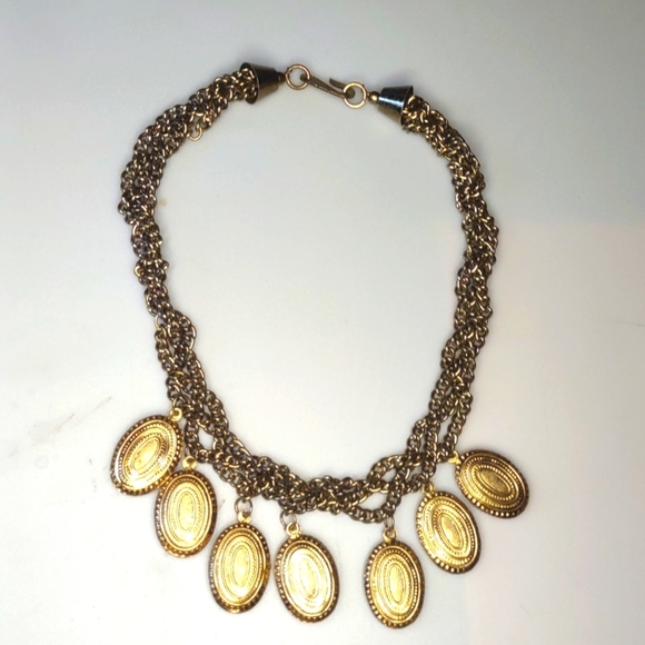 Vintage Gold Tone Layered Necklac Heavy Braided Chain - Picture 1 of 7